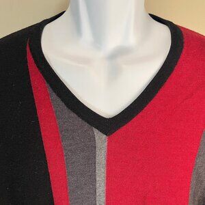 St. Croix Men's black, gray and red 100% Wool V-Neck long sleeve Sweater Large L